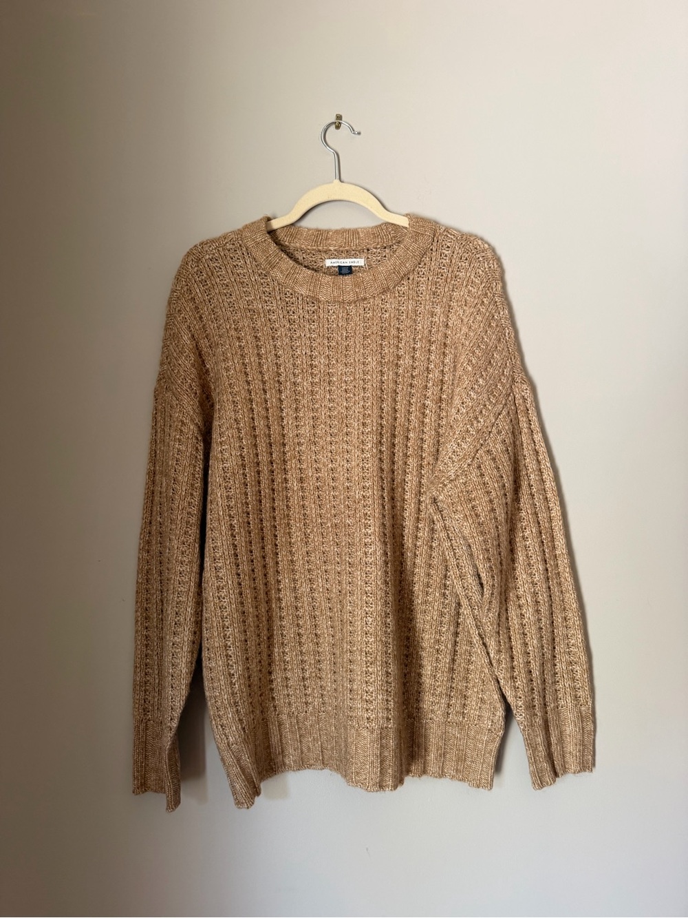 American Eagle Outfitters Camel Ribbed Crewneck Sweater